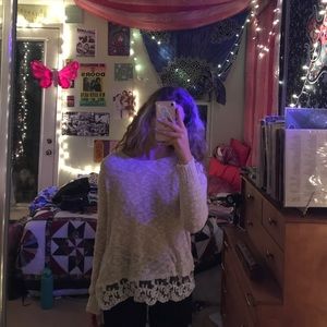 Cream lace & knot sweater